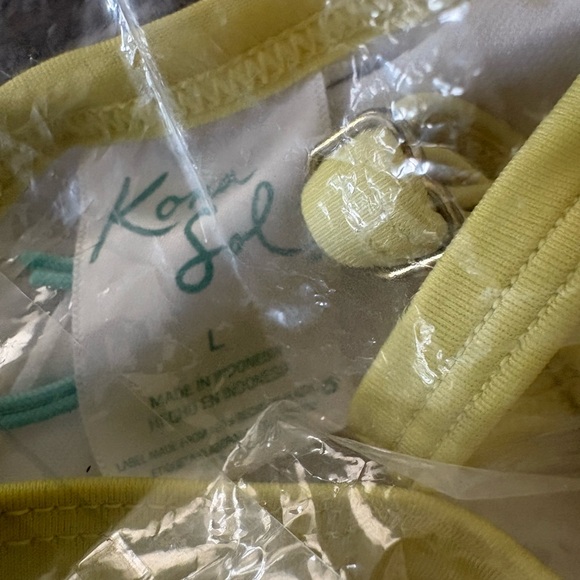 New Large Kona Sol Yellow White Green Triangle Bikini Top - Picture 10 of 11
